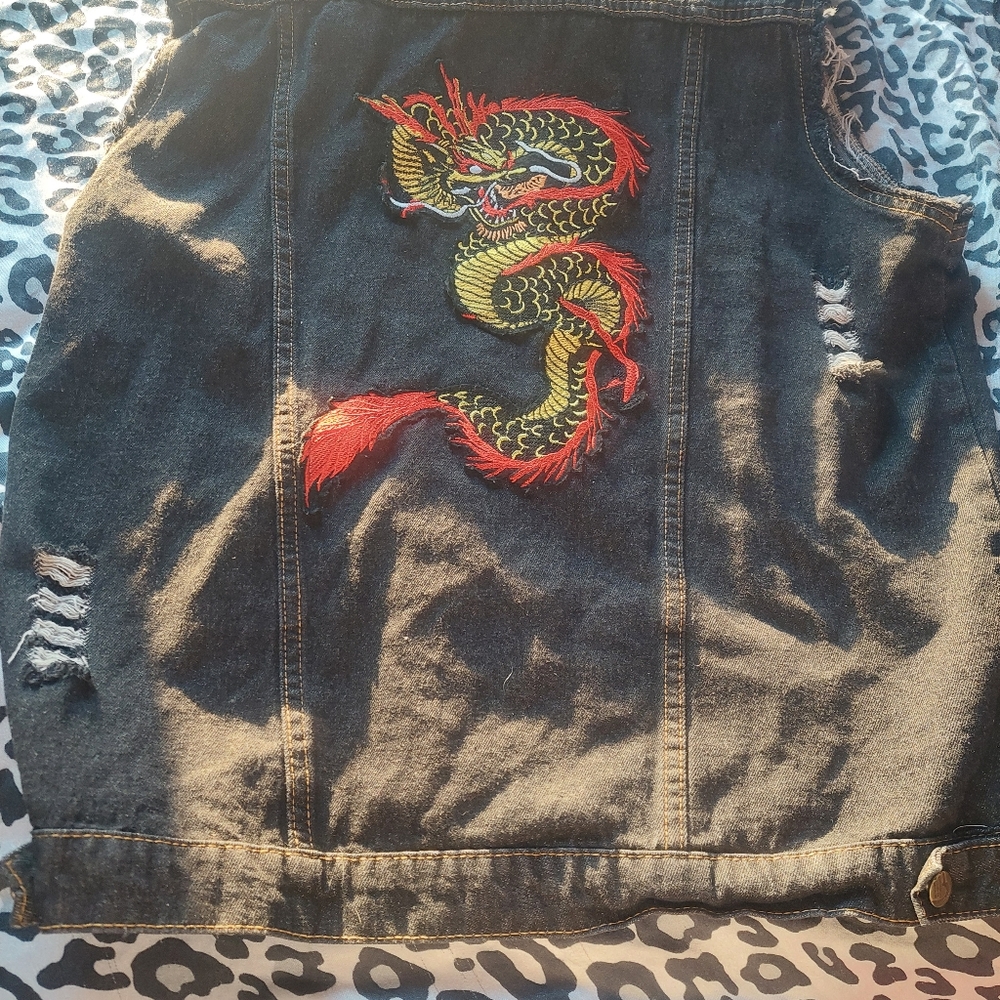 Black Jean Vest with Dragon on Back